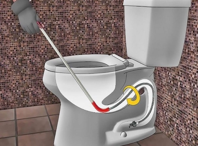 th&ocirc;ng bồn cầu bị tắc bằng d&acirc;y l&ograve; xo