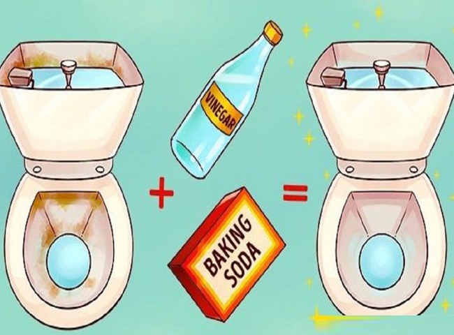 giải quyết bồn cầu xả nước chậm bằng giấm v&agrave; baking soda