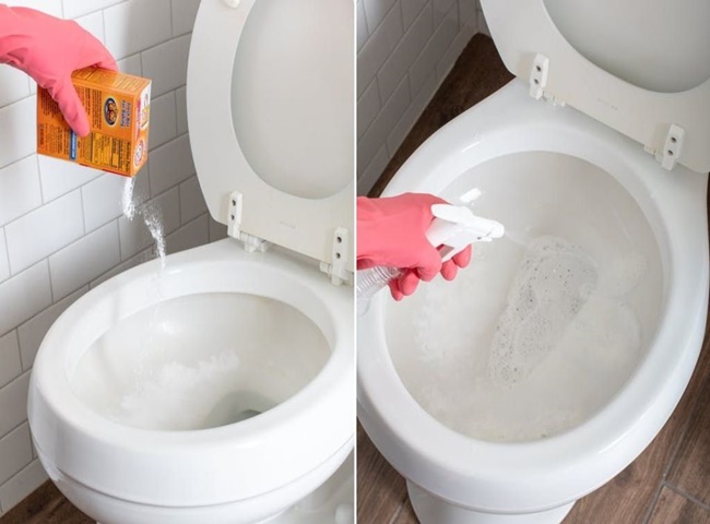 xử l&yacute; bồn cầu thiếu hơi bằng baking soda v&agrave; giấm